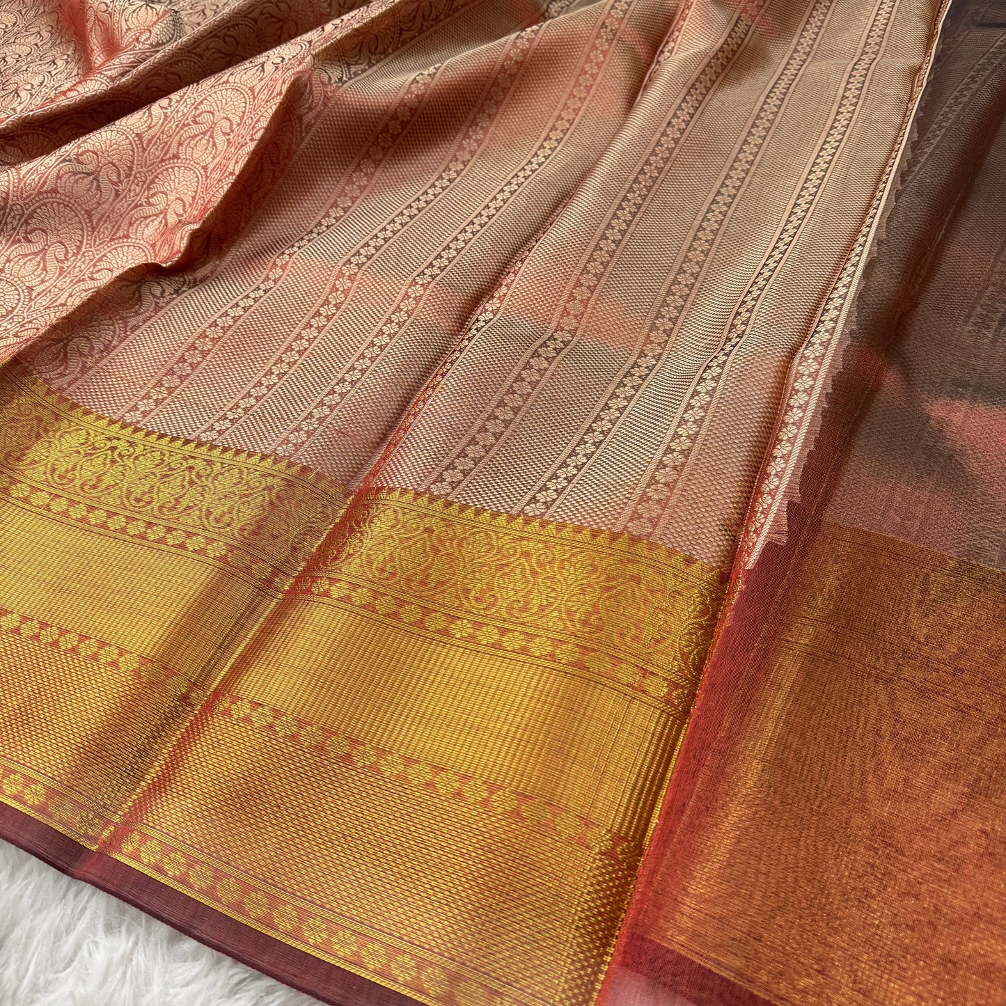 Metallic Maroon Kanjivaram Tissue Silk Saree