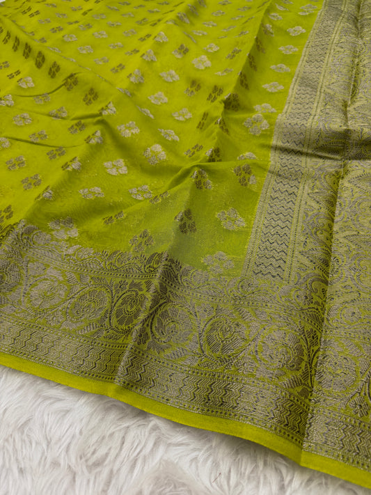 Lime Green Banarasi Georgette Saree
