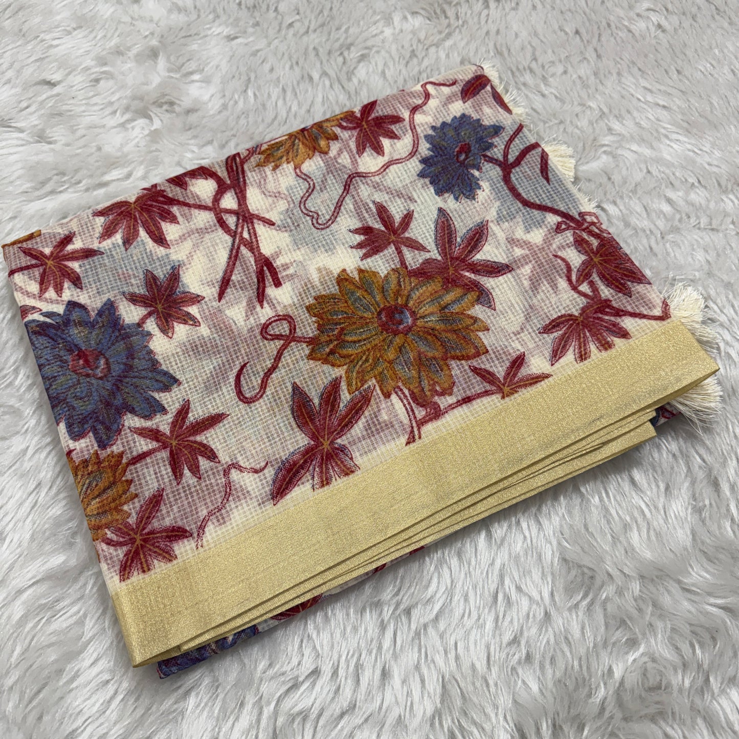 Floral Print Cotton Kota Doria Saree