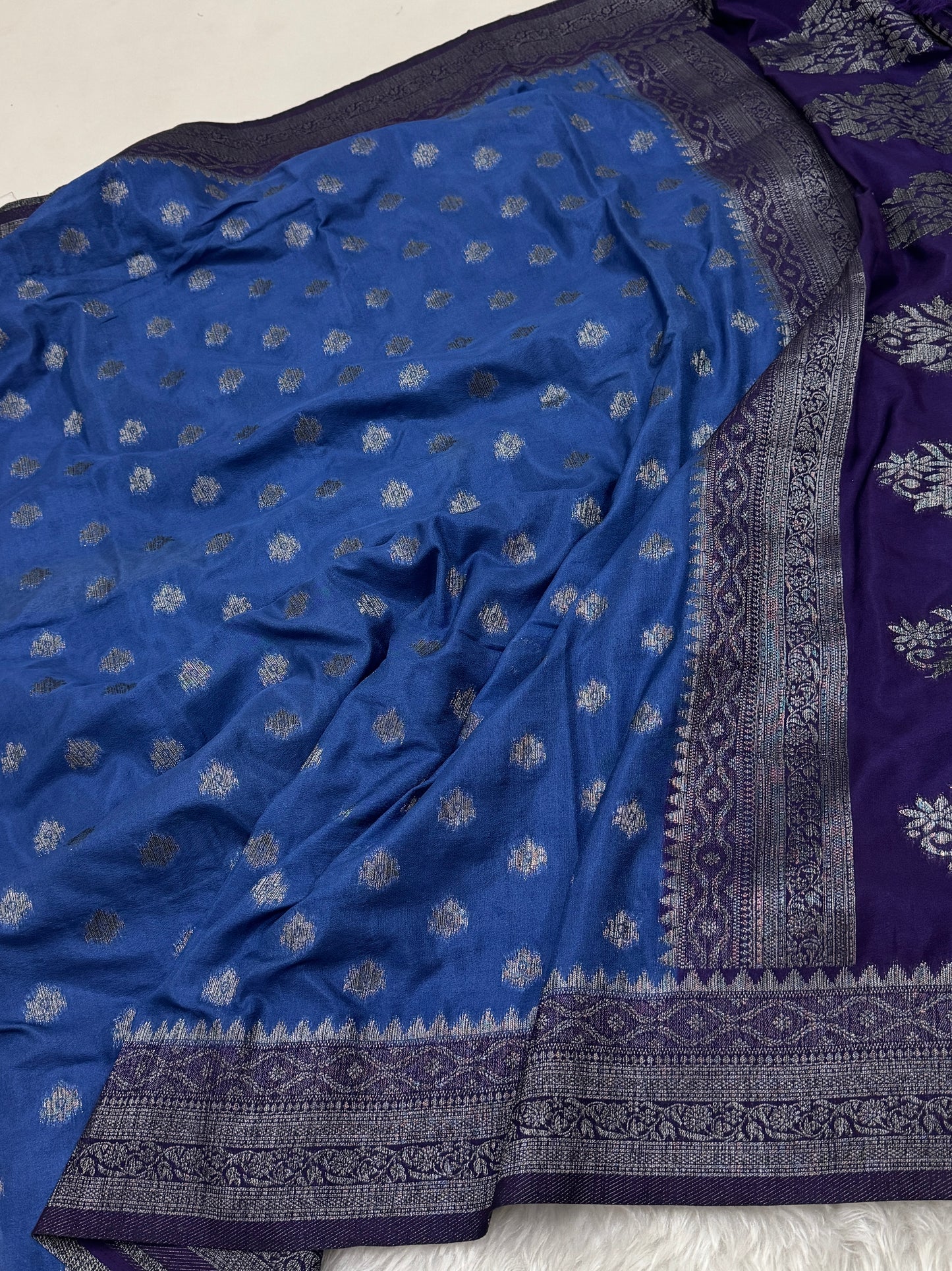 German Blue to Purple Banarasi Crepe Georgette Saree