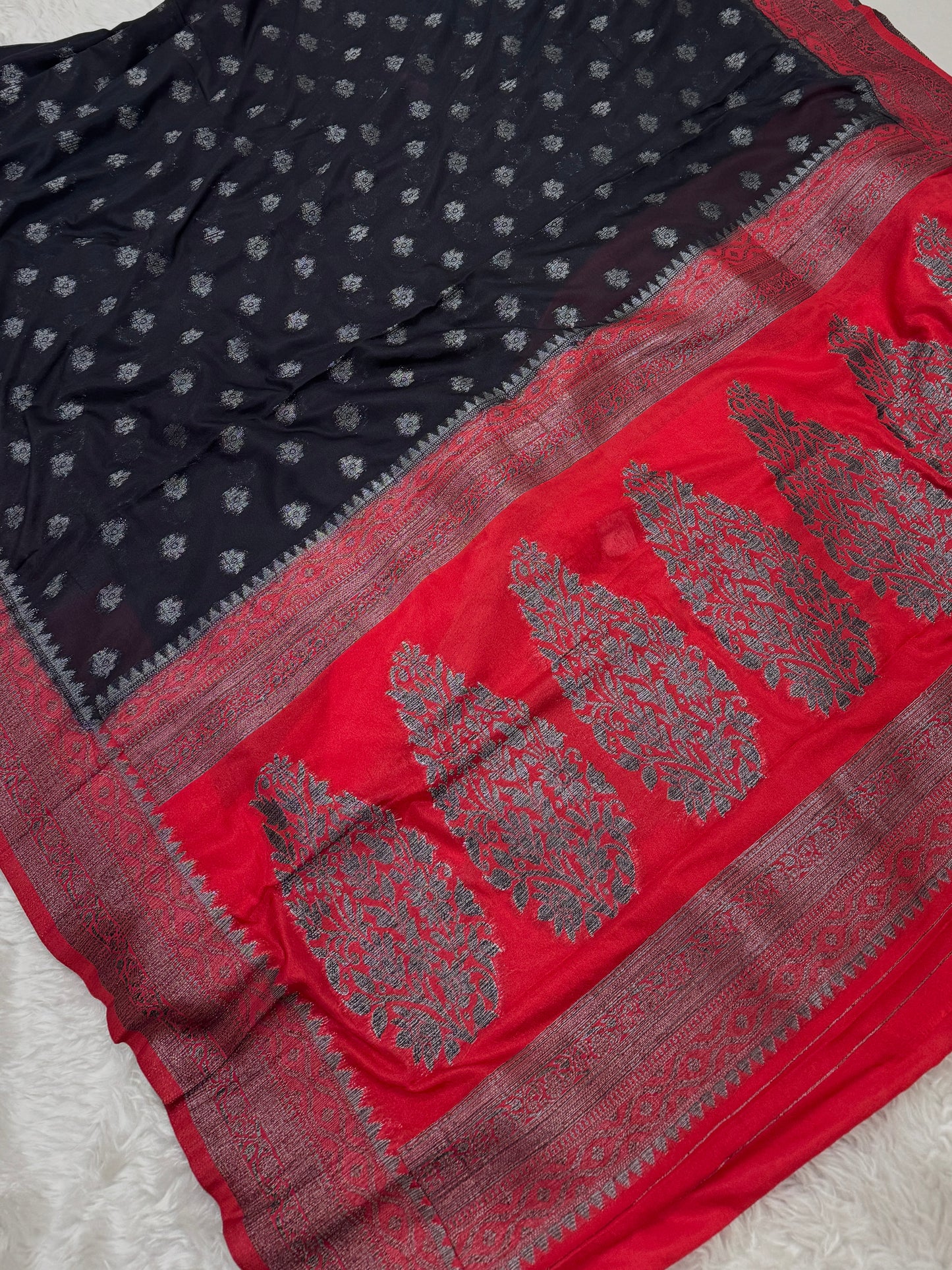 Black to Maroon Banarasi Crepe Georgette Saree