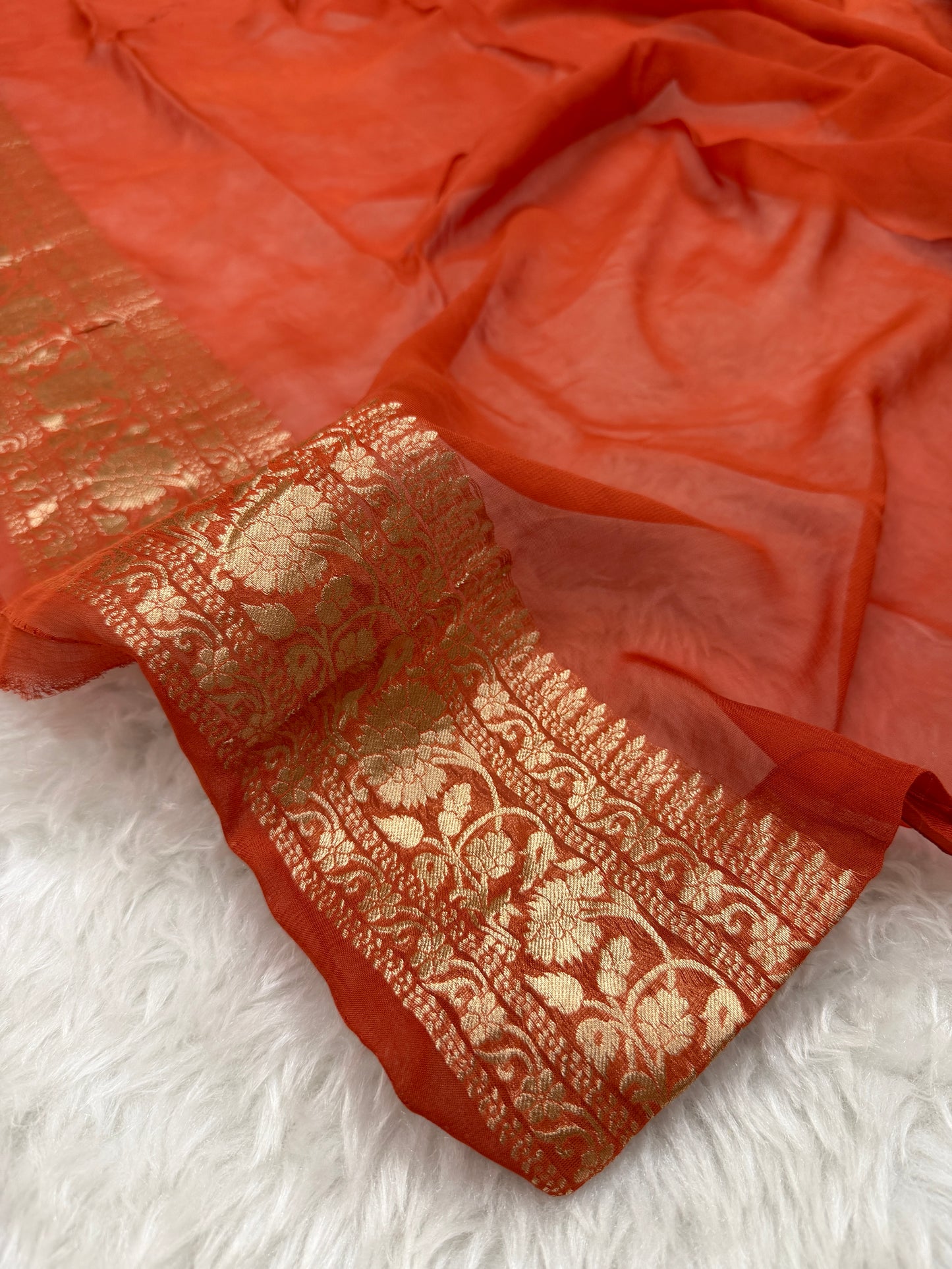 Rust Orange Banarasi Viscose Khaddi Georgette Saree