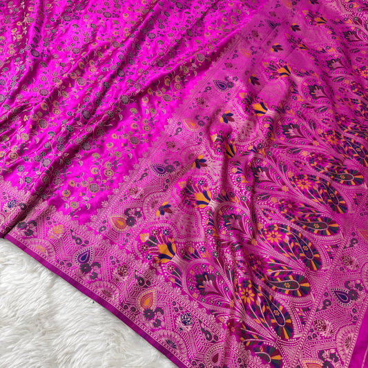 Rani Pink Banarasi Meenakari Mashru Silk Saree - BN58