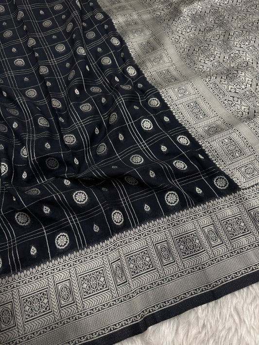 Black Banarasi Crepe Georgette Saree
