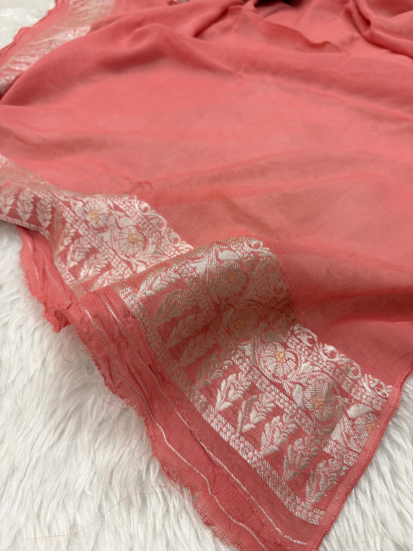 Rose Pink Banarasi Viscose Khaddi Georgette Saree