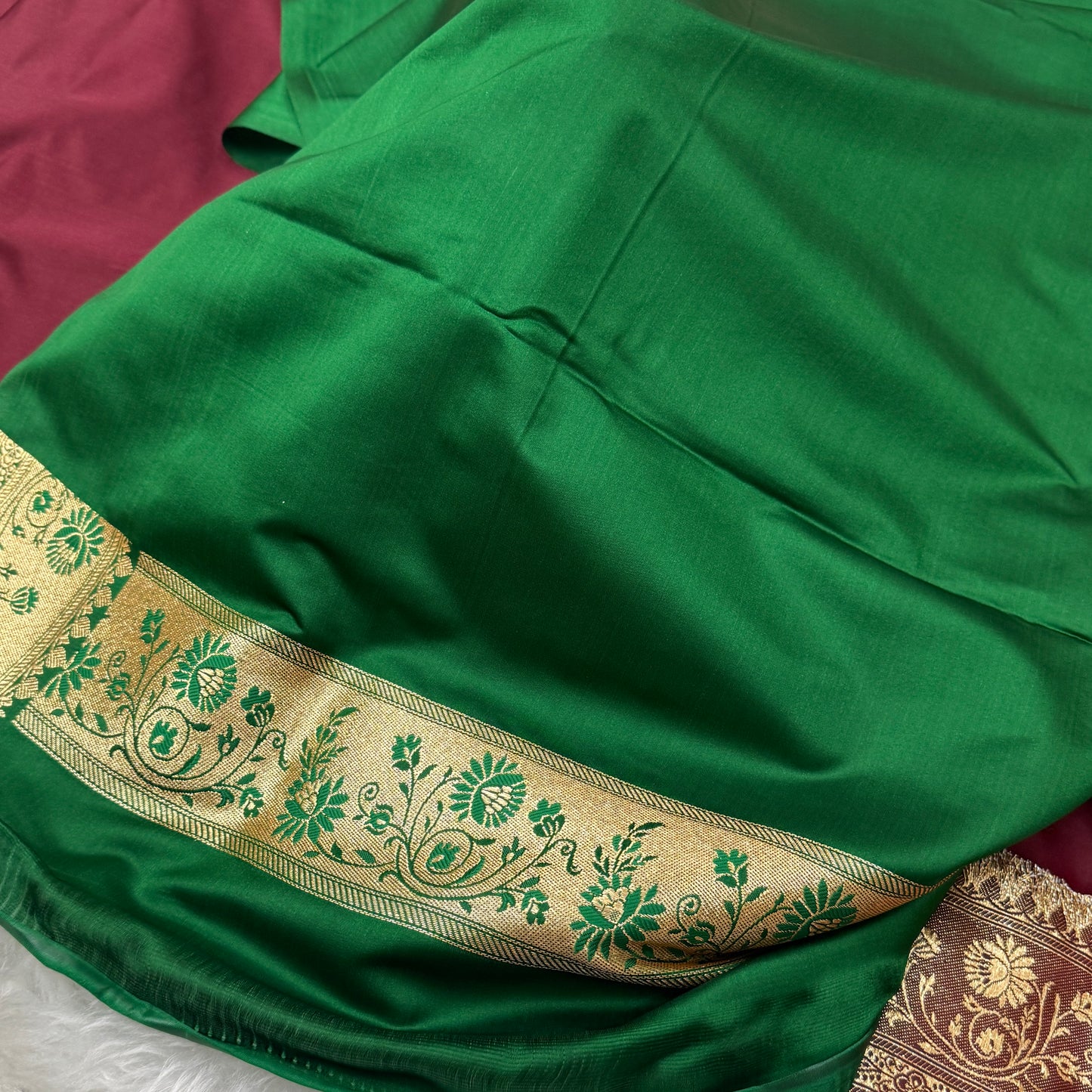 Banarasi Satin Katan Silk Saree Maroon to Green BN25