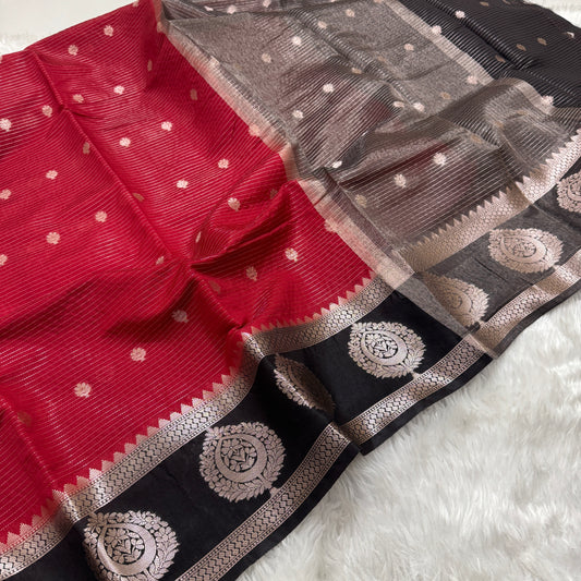 Maroon Black Semi Banarasi Silk Saree