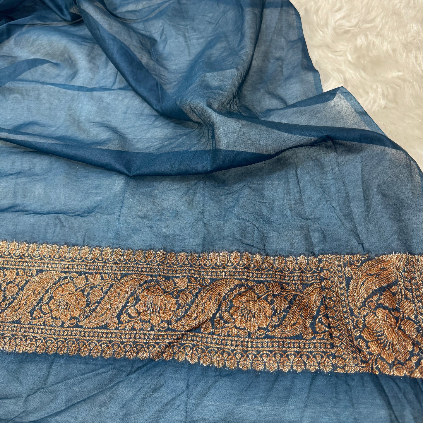 German Blue Banarasi Georgette Saree BN35