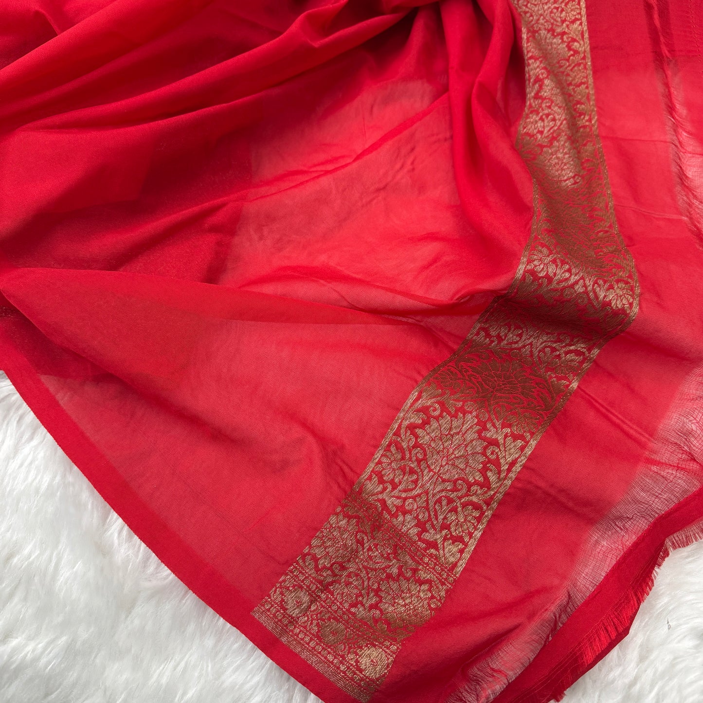 Chilly Red Banarasi Khaddi Georgette Saree - BN42