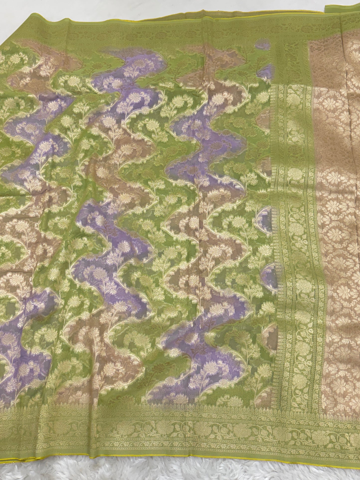 Mehendi Green Rangkaat Banarasi Viscose Khaddi Georgette Saree
