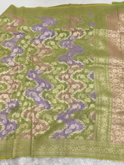 Mehendi Green Rangkaat Banarasi Viscose Khaddi Georgette Saree