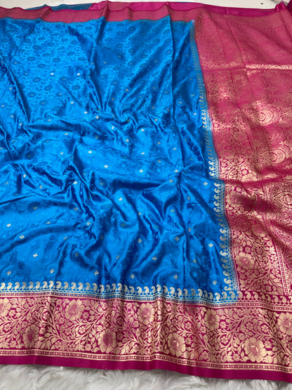Electric Blue to Rani Pink Banarasi Mashru Silk Saree