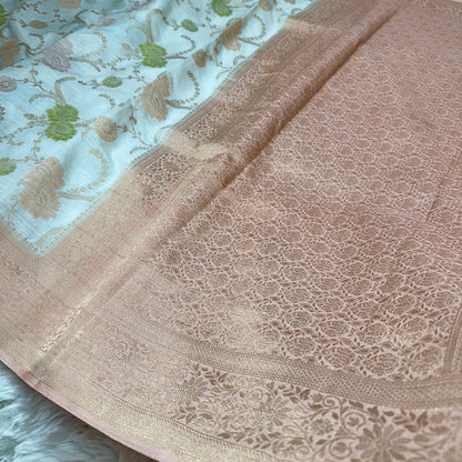 Off White to Peach Banarasi Meenakari Jaal Semi Tussar Silk Saree
