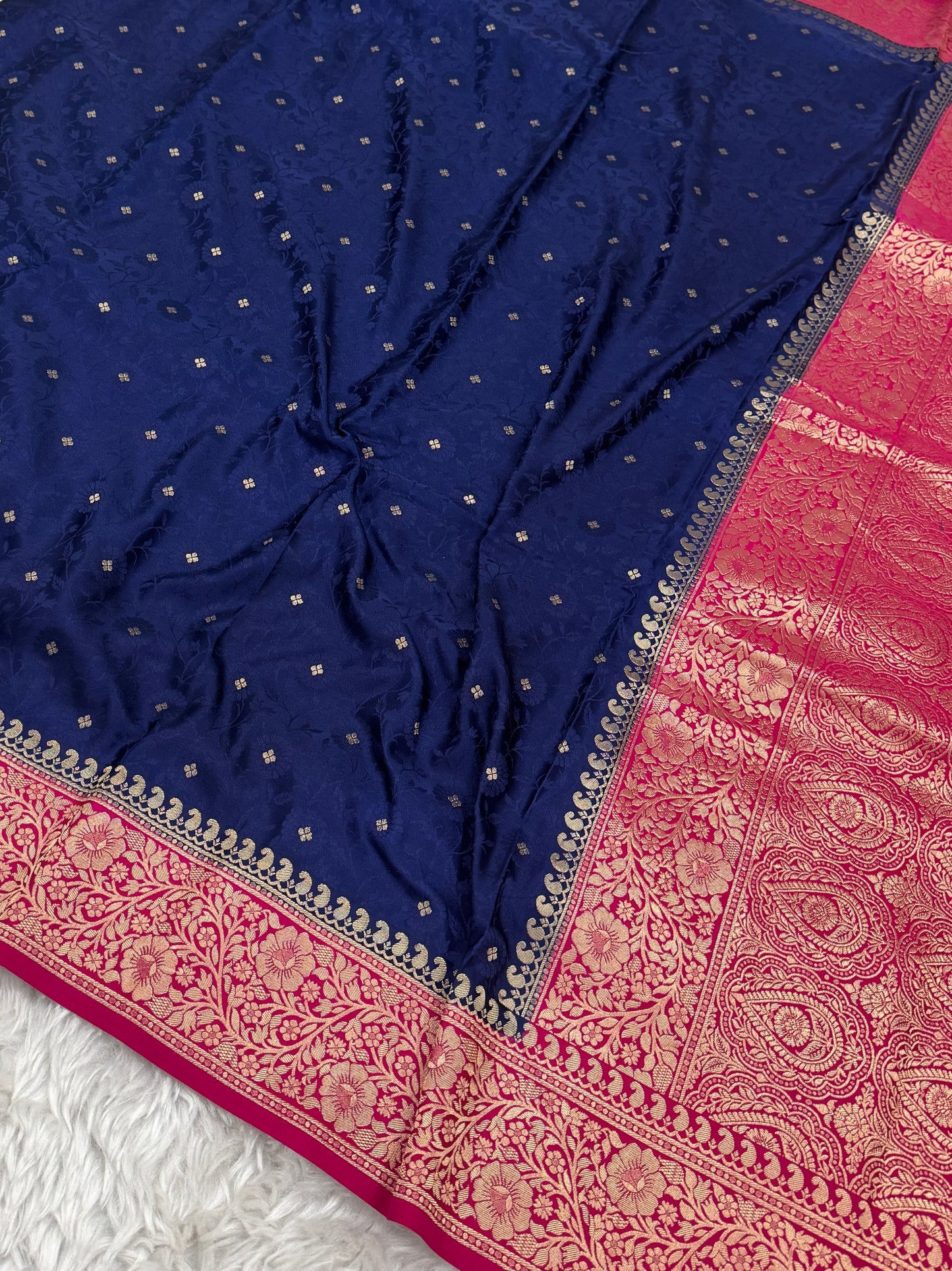 Navy Blue to Rani Pink Banarasi Mashru Silk Saree