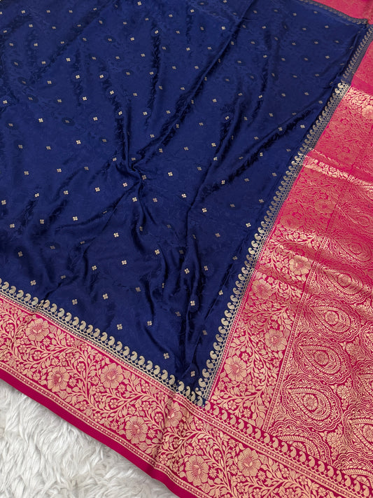 Navy Blue to Rani Pink Banarasi Mashru Silk Saree