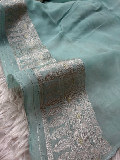 Mint Green Banarasi Viscose Khaddi Georgette Saree