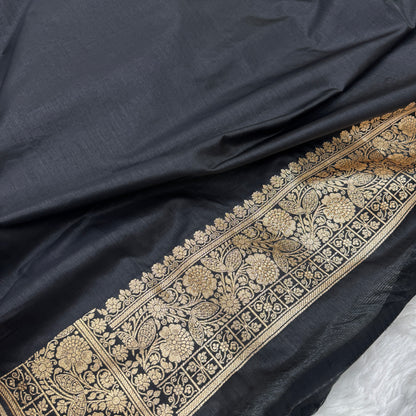 Black Banarasi Satin Silk Saree With Swarovski Work - BN61
