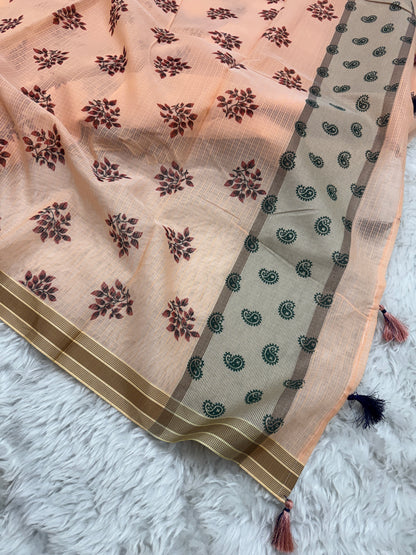 Block Print Cotton Kota Doria Saree