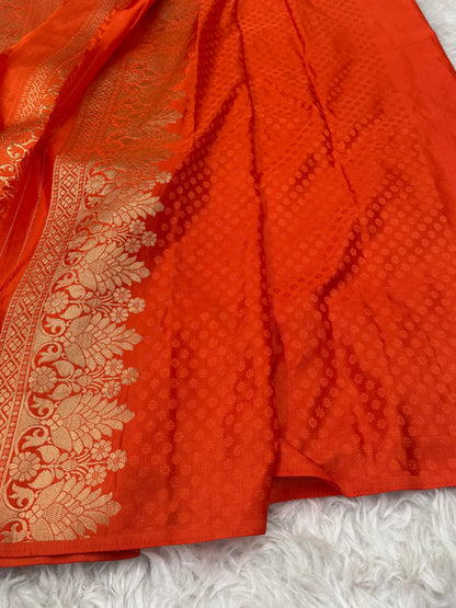 Burnt Orange Banarasi Mashru Silk Saree