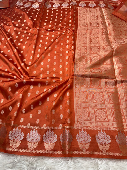 Rust Orange Premium Banarasi Mango Silk Saree