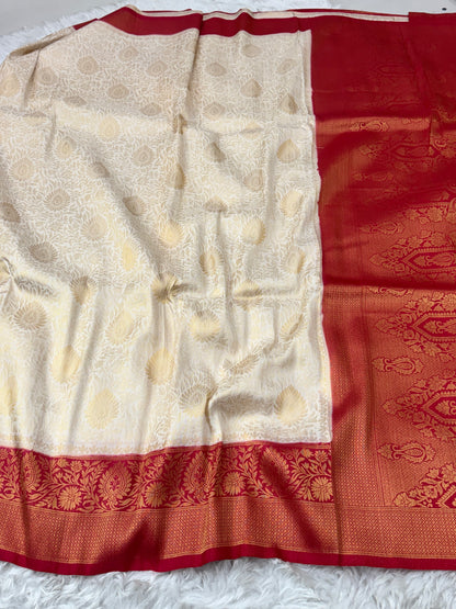 Off White to Rani Pink Kanjivaram Soft Silk Saree