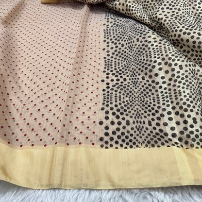 Polka Dot Slub Cotton Saree
