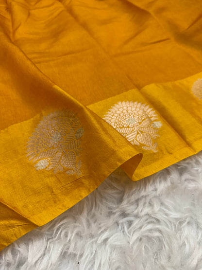 Mustard Yellow Banarasi Mango Silk Saree
