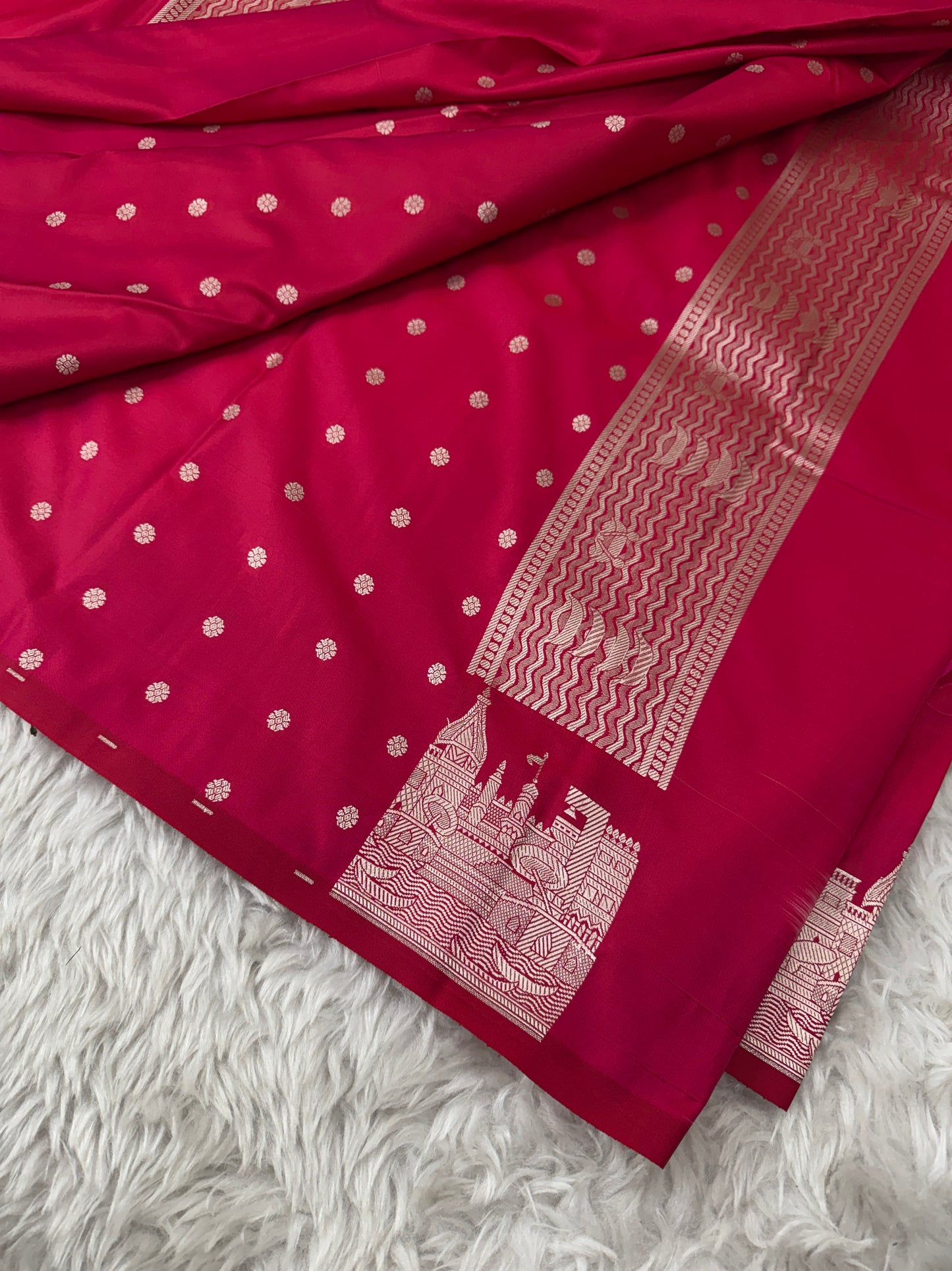 Deep Rani Pink Kashi Ghat Banarasi Satin Katan Silk Saree