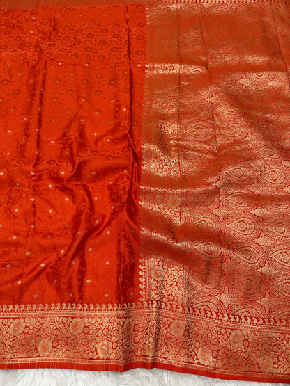 Burnt Orange Banarasi Mashru Silk Saree