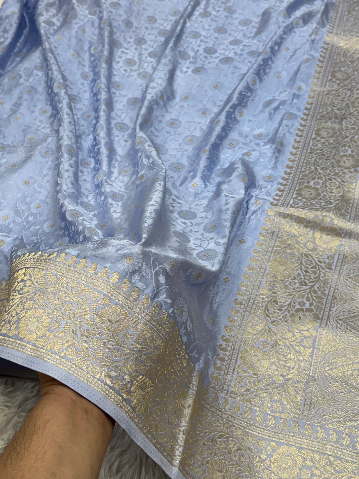 Powder Blue Banarasi Mashru Silk Saree