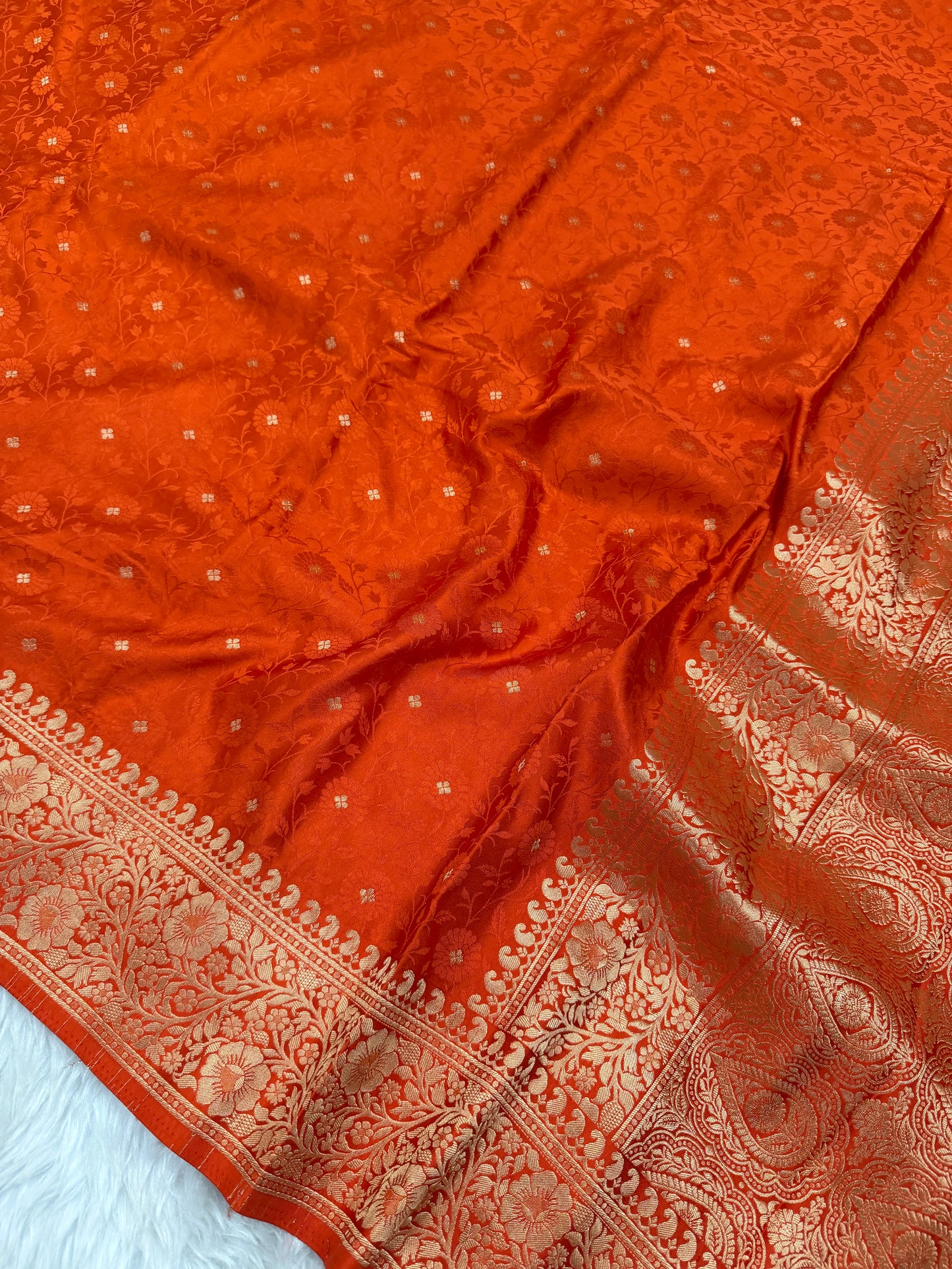 Burnt Orange Banarasi Mashru Silk Saree