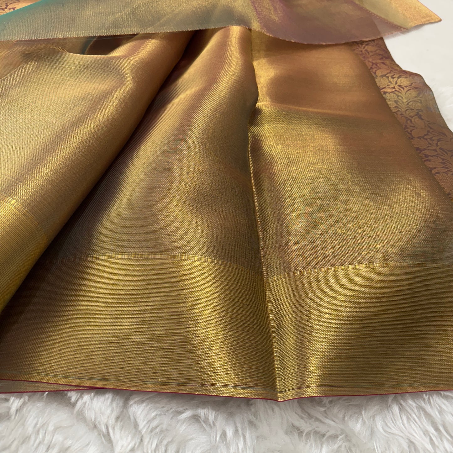 Golden Sapphire Kanjivaram Kora Tissue Silk Saree
