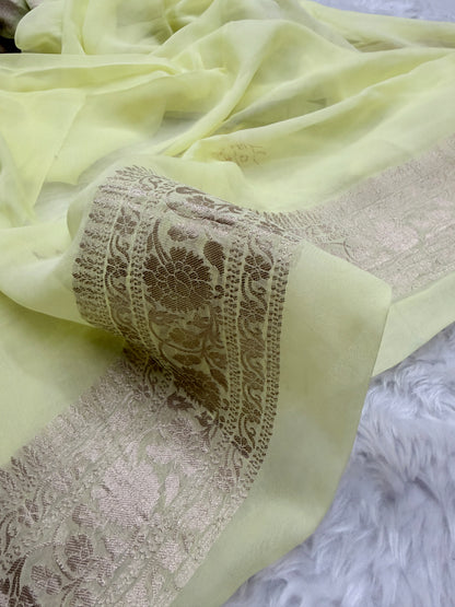 Pastel Yellow Banarasi Viscose Khaddi Georgette Saree
