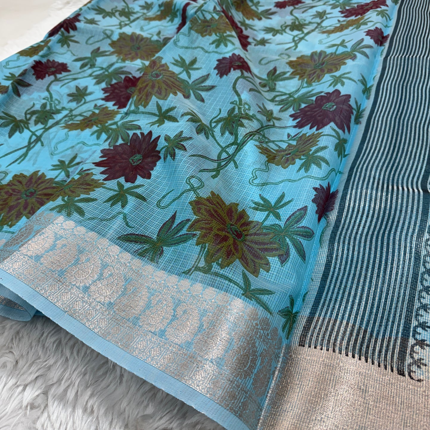 Banarasi Cotton Kota Check Printed Saree