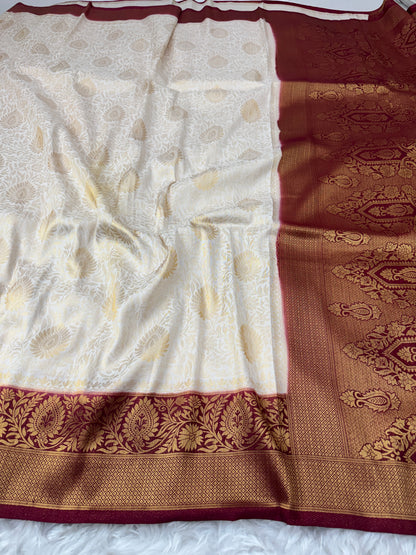 Off White to Deep Wine Kanjivaram Soft Silk Saree