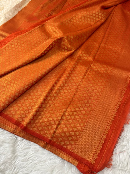 Off White to Burnt Orange Kanjivaram Soft Silk Saree