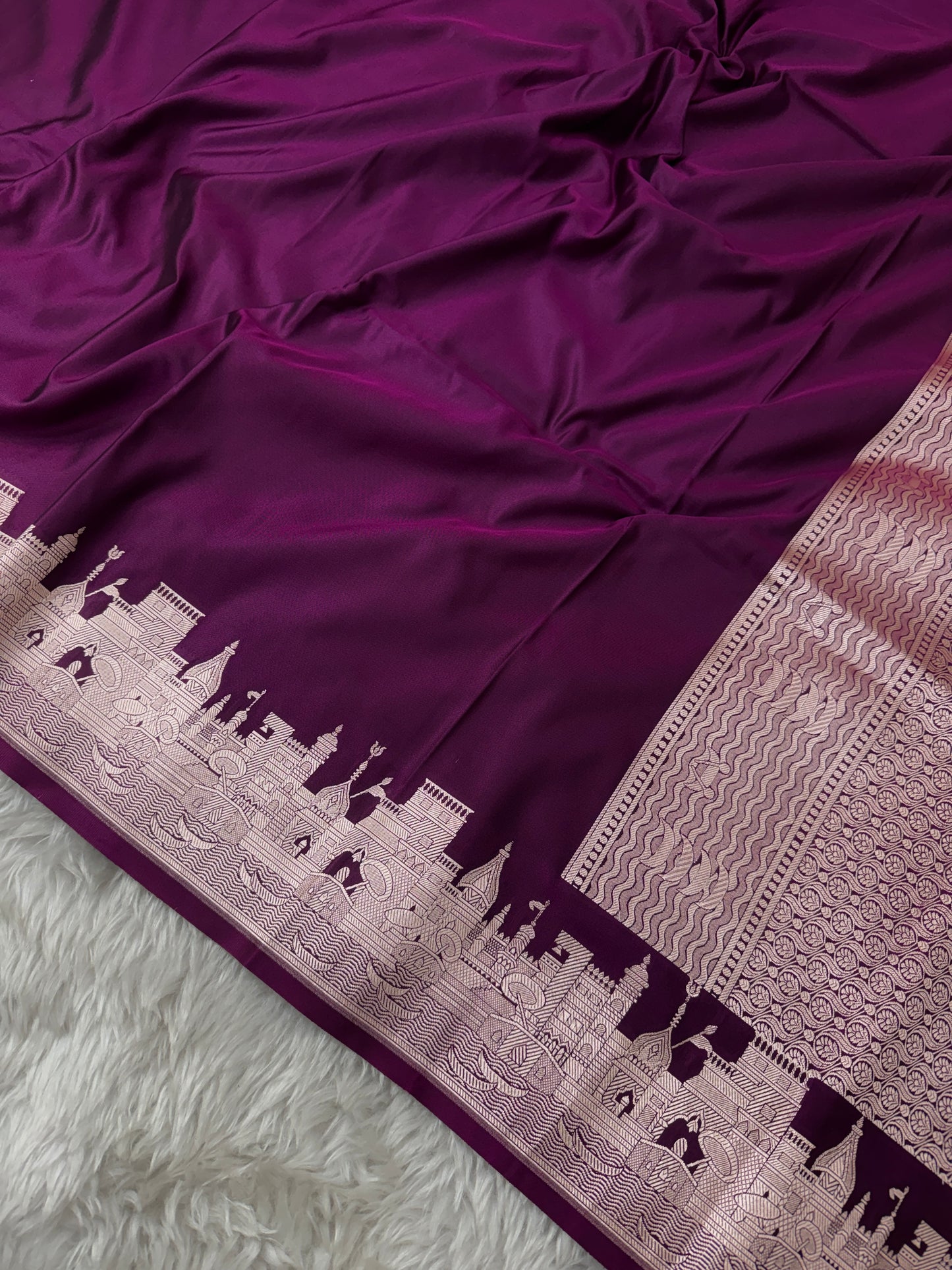 Deep Wine Kashi Ghat Banarasi Satin Katan Silk Saree
