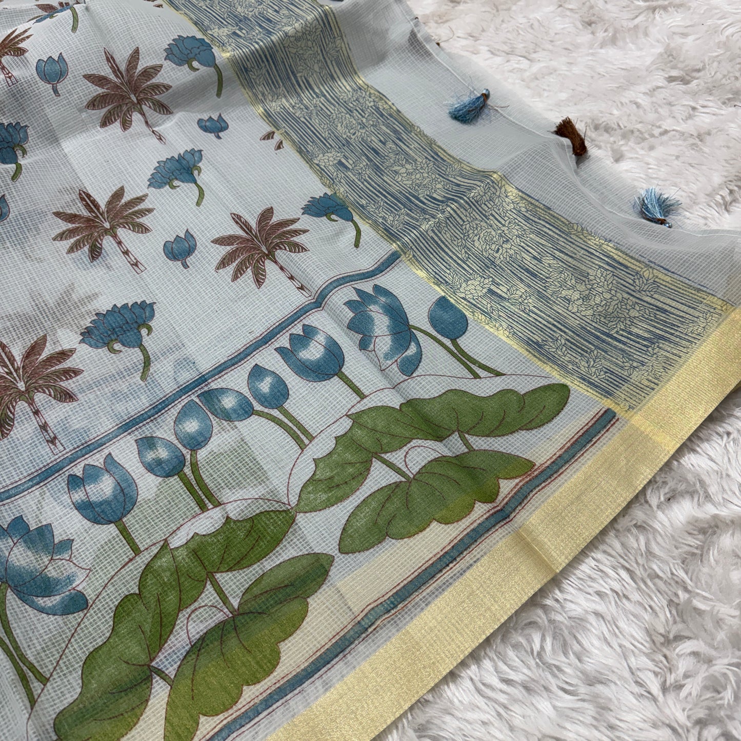 Block Print Cotton Kota Doria Saree