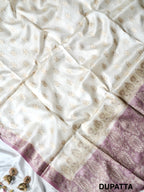Dusty Mauve and Off White Banarasi Pure Tussar Silk Suit Set