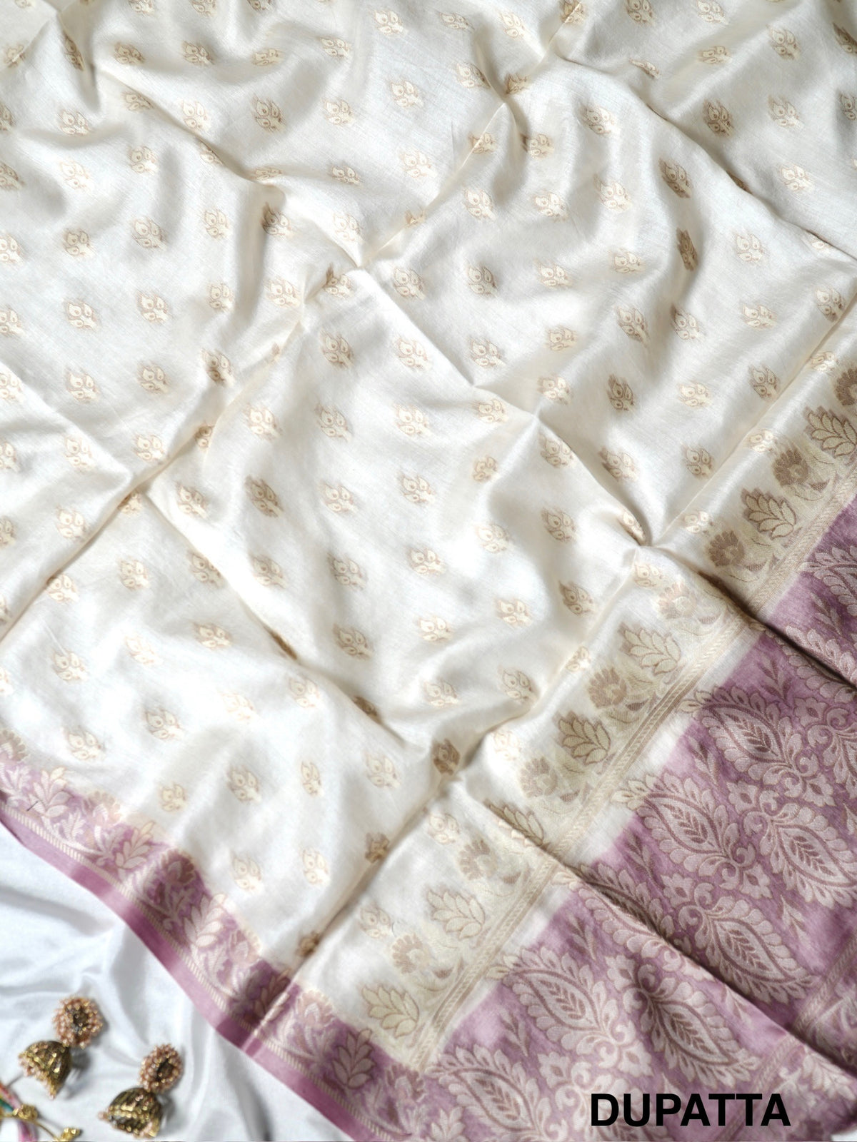 Dusty Mauve and Off White Banarasi Pure Tussar Silk Suit Set