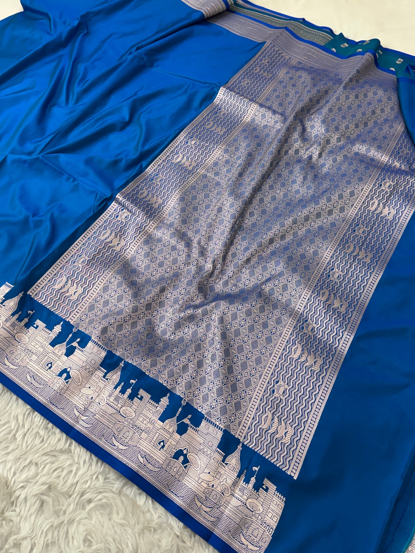 Royal Blue Kashi Ghat Banarasi Satin Katan Silk Saree