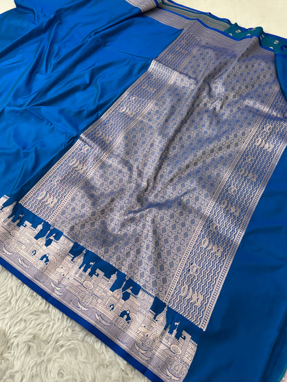 Royal Blue Kashi Ghat Banarasi Satin Katan Silk Saree