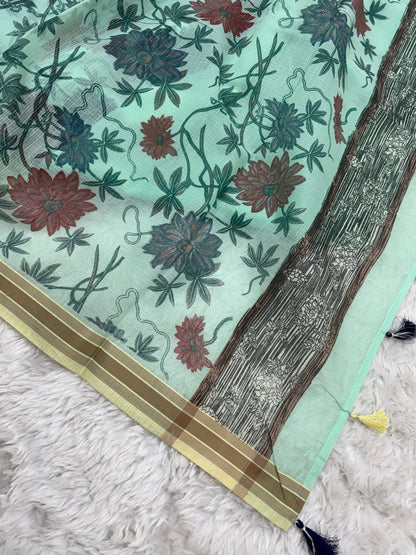 Floral Print Cotton Kota Doria Saree