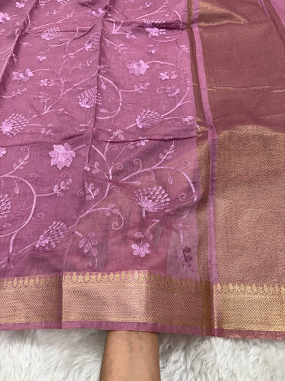Mauve Mul Chanderi Chikankari Saree