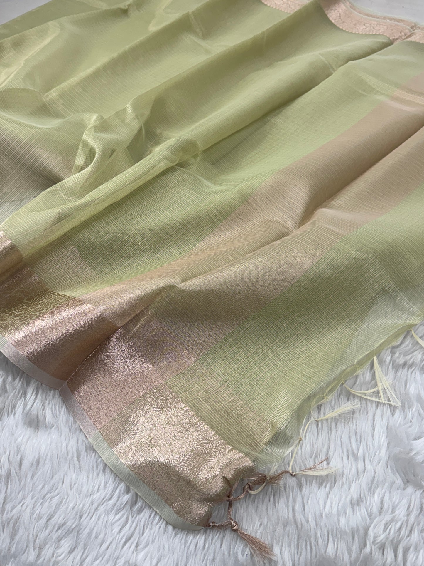 Pista Green Tissue Silk Banarasi Border Saree