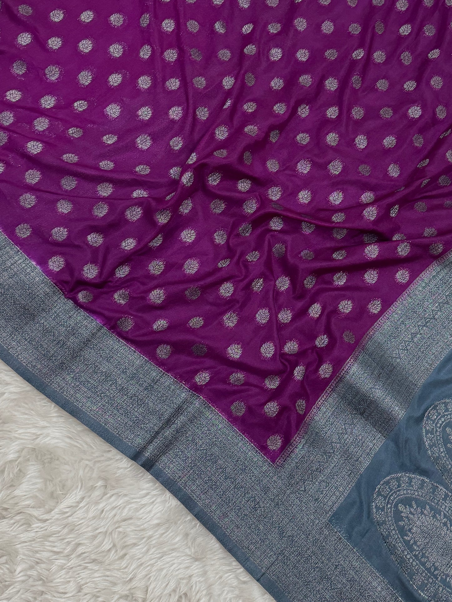 Wine to Grey Banarasi Crepe Georgette Saree