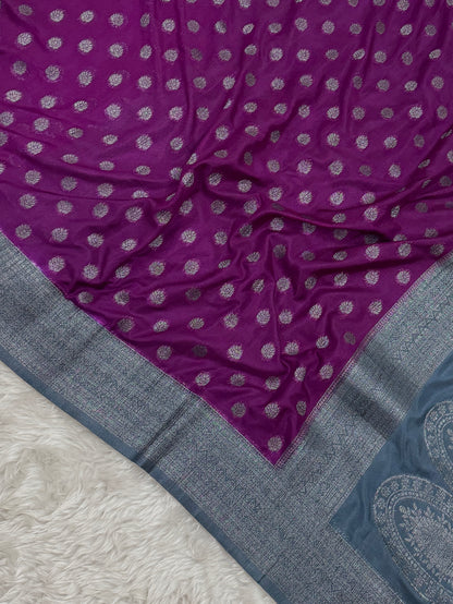 Wine to Grey Banarasi Crepe Georgette Saree
