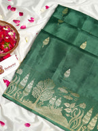 Emerald Green Banarasi Organza Crepe Silk Saree