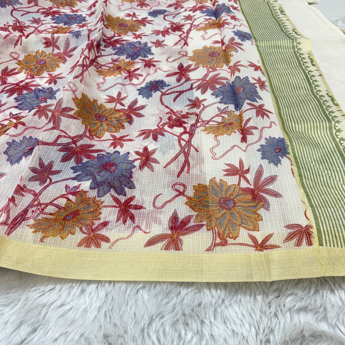 Floral Print Cotton Kota Doria Saree