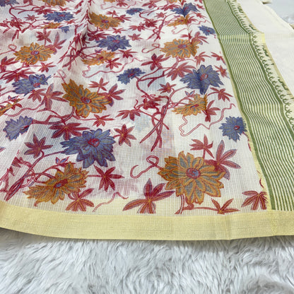 Floral Print Cotton Kota Doria Saree
